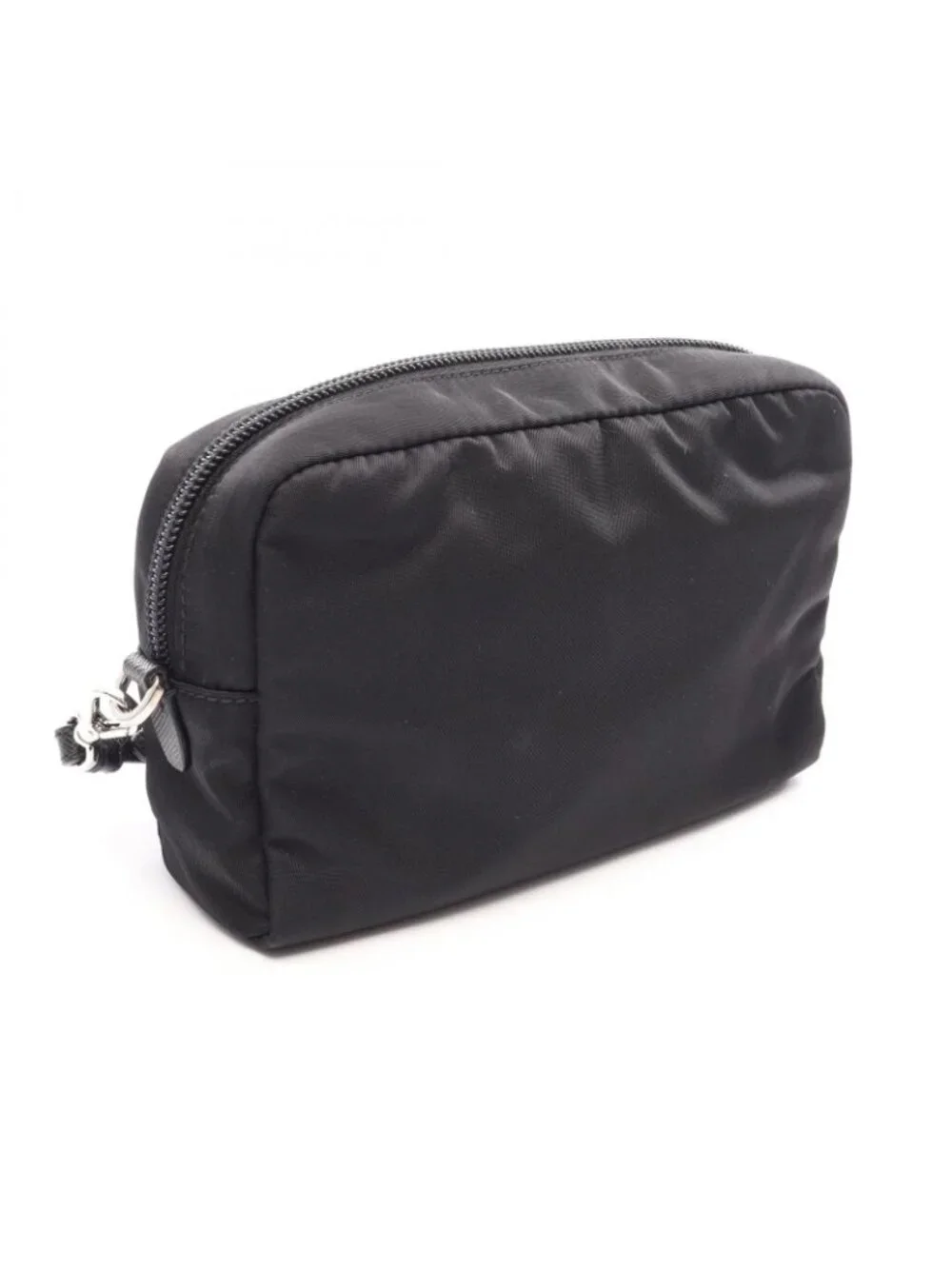 Prada Pouch Black Nylon Saffiano Leather Metal Applique